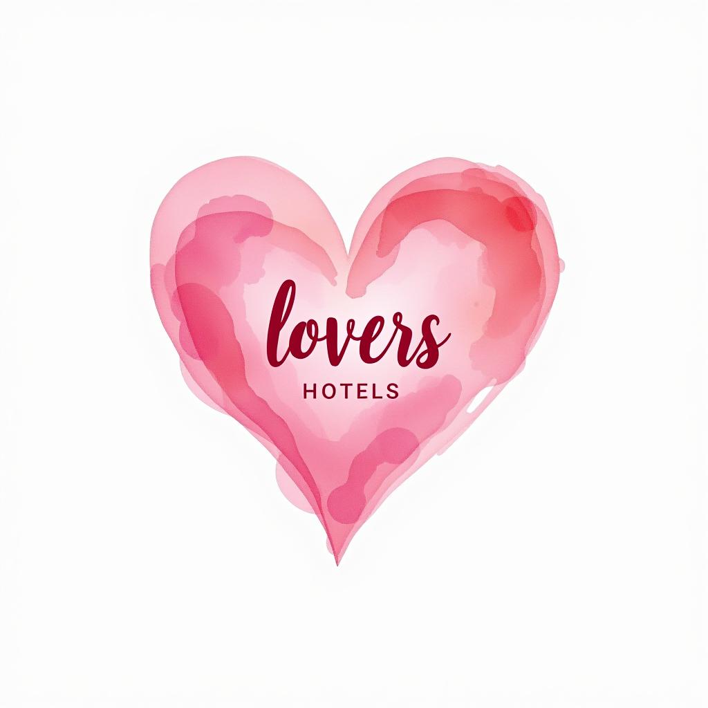  design a logo, watercolor style, logo of a heart, pink gradient colors, white background, with the text 'lovers hotels'.