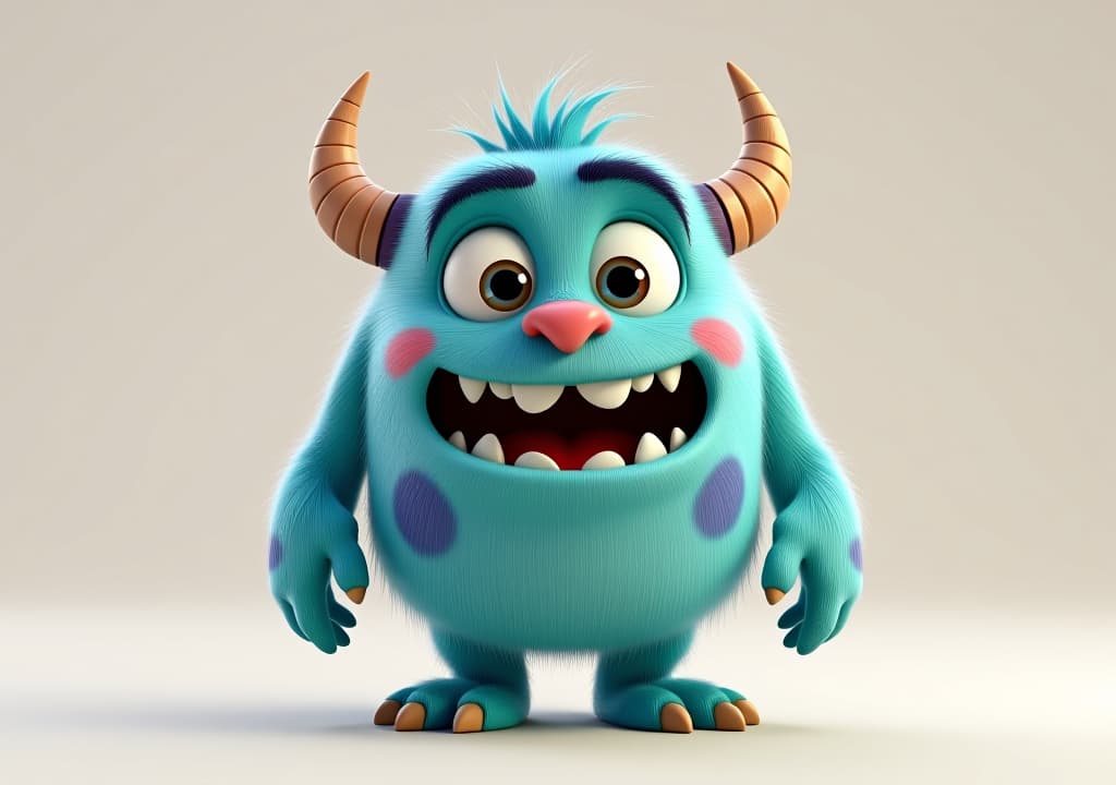  expressive and emotional cute 3d cartoon monster. this character may be related to animation, children's media, or character design