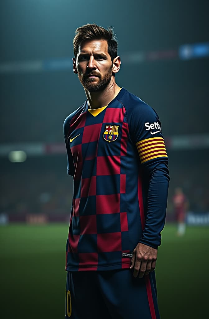  messi as a poor hyperrealistic, full body, detailed clothing, highly detailed, cinematic lighting, stunningly beautiful, intricate, sharp focus, f/1. 8, 85mm, (centered image composition), (professionally color graded), ((bright soft diffused light)), volumetric fog, trending on instagram, trending on tumblr, HDR 4K, 8K