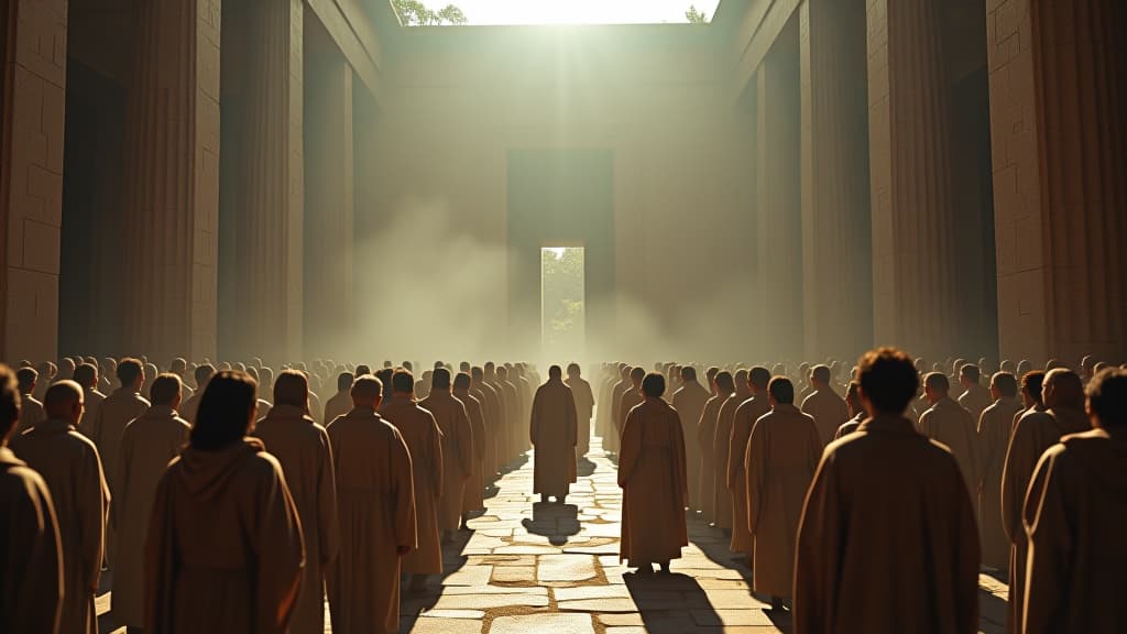  a split scene showing the unity at babel before the confusion of languages, and the subsequent isolation and division after god's intervention. hyperrealistic, full body, detailed clothing, highly detailed, cinematic lighting, stunningly beautiful, intricate, sharp focus, f/1. 8, 85mm, (centered image composition), (professionally color graded), ((bright soft diffused light)), volumetric fog, trending on instagram, trending on tumblr, HDR 4K, 8K