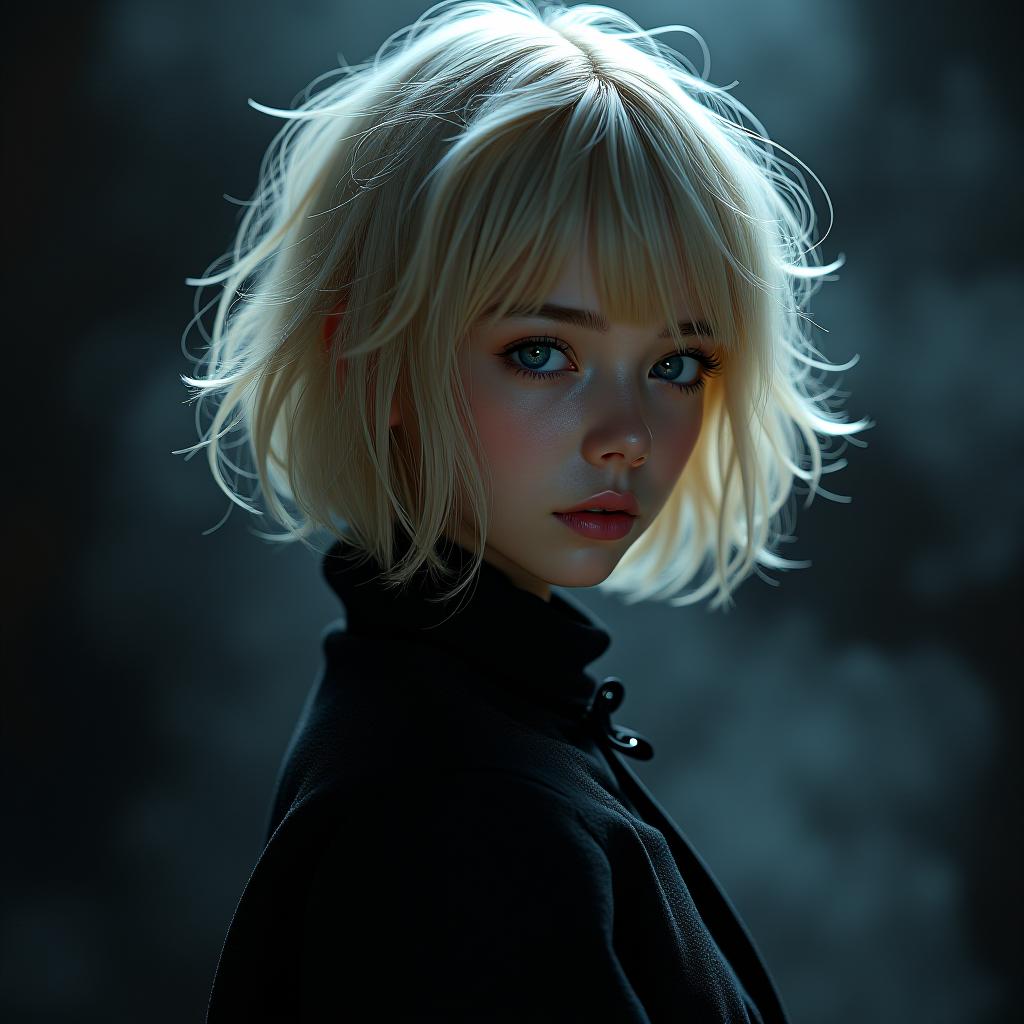  xxmix girl,1girl,fluffyshorthair,darktheme,blondehair,messyhair,filmgrain,fog,blackthememtyndall hyperrealistic, full body, detailed clothing, highly detailed, cinematic lighting, stunningly beautiful, intricate, sharp focus, f/1. 8, 85mm, (centered image composition), (professionally color graded), ((bright soft diffused light)), volumetric fog, trending on instagram, trending on tumblr, HDR 4K, 8K