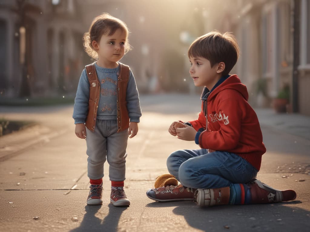 ultra realistic ((ultra realistic ((a child inviting someone to play by saying 'let's play!')))) hyperrealistic, full body, detailed clothing, highly detailed, cinematic lighting, stunningly beautiful, intricate, sharp focus, f/1. 8, 85mm, (centered image composition), (professionally color graded), ((bright soft diffused light)), volumetric fog, trending on instagram, trending on tumblr, HDR 4K, 8K