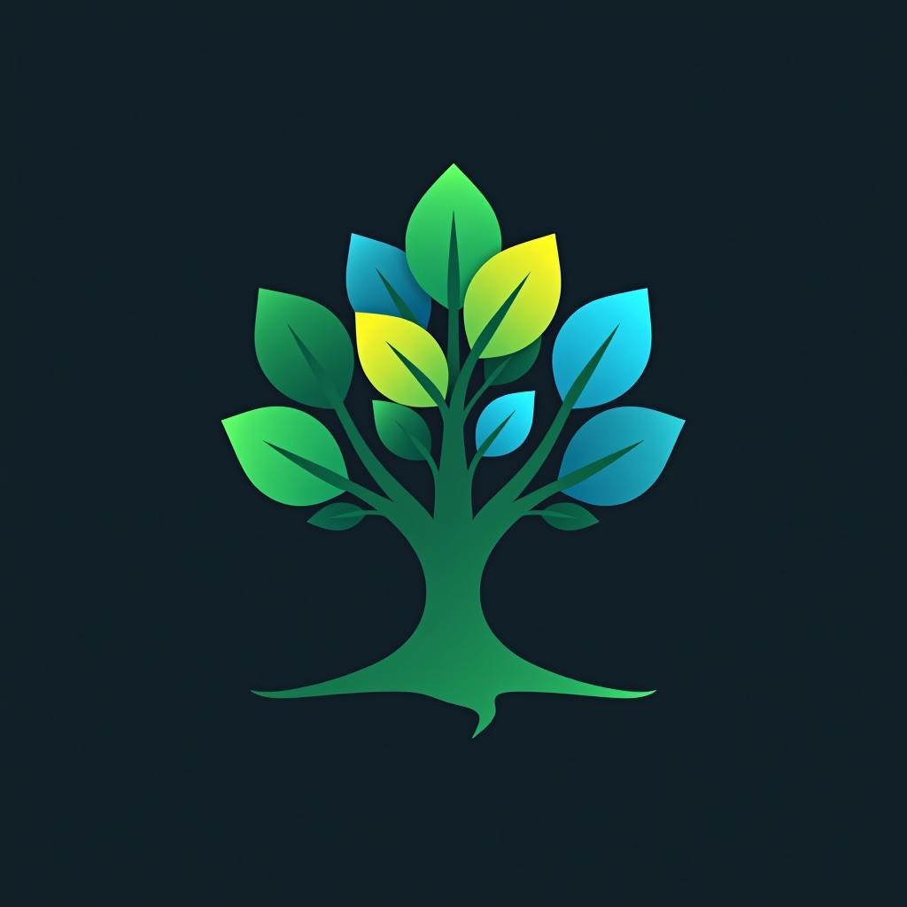  design a logo, in a threedrender style. logo of a tree, green and blue