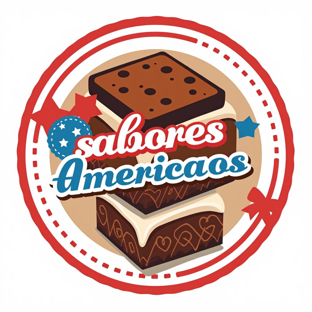  design a logo, debe tener galletas y brownies, with the text 'sabores americanos'.