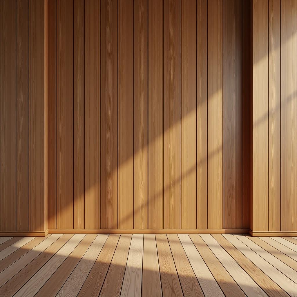  an empty room with wooden walls and a wooden floor, image size 1920*1080.