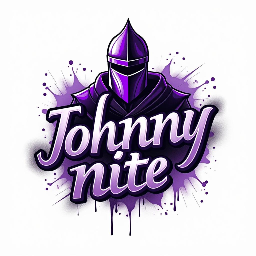  design a logo, in a pencil style. knight graffiti purple and black, with the text 'johnny nite'.