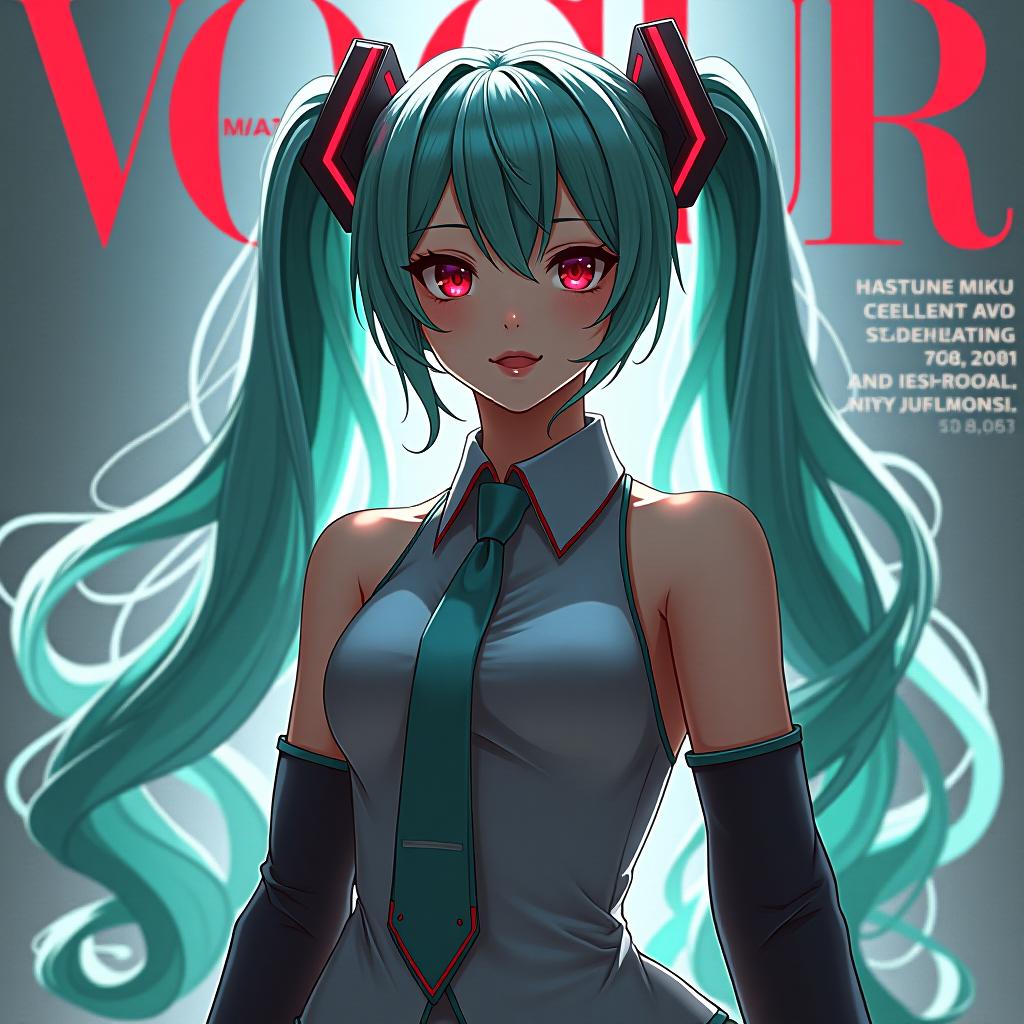  cover,1girl,hatsune miku, masterpiece, best quality,(magazine cover, fashionmagcover, english text, username, watermark, artist name, signature:1.1), award winning, professional, highly detailed, masterpiece hyperrealistic, full body, detailed clothing, highly detailed, cinematic lighting, stunningly beautiful, intricate, sharp focus, f/1. 8, 85mm, (centered image composition), (professionally color graded), ((bright soft diffused light)), volumetric fog, trending on instagram, trending on tumblr, HDR 4K, 8K