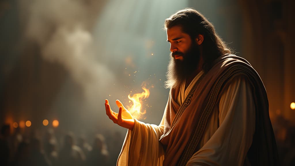  history of biblical times, elisha requesting a double portion of elijah's spirit, with a spiritual aura enveloping him, revealing his desire for spiritual inheritance. hyperrealistic, full body, detailed clothing, highly detailed, cinematic lighting, stunningly beautiful, intricate, sharp focus, f/1. 8, 85mm, (centered image composition), (professionally color graded), ((bright soft diffused light)), volumetric fog, trending on instagram, trending on tumblr, HDR 4K, 8K