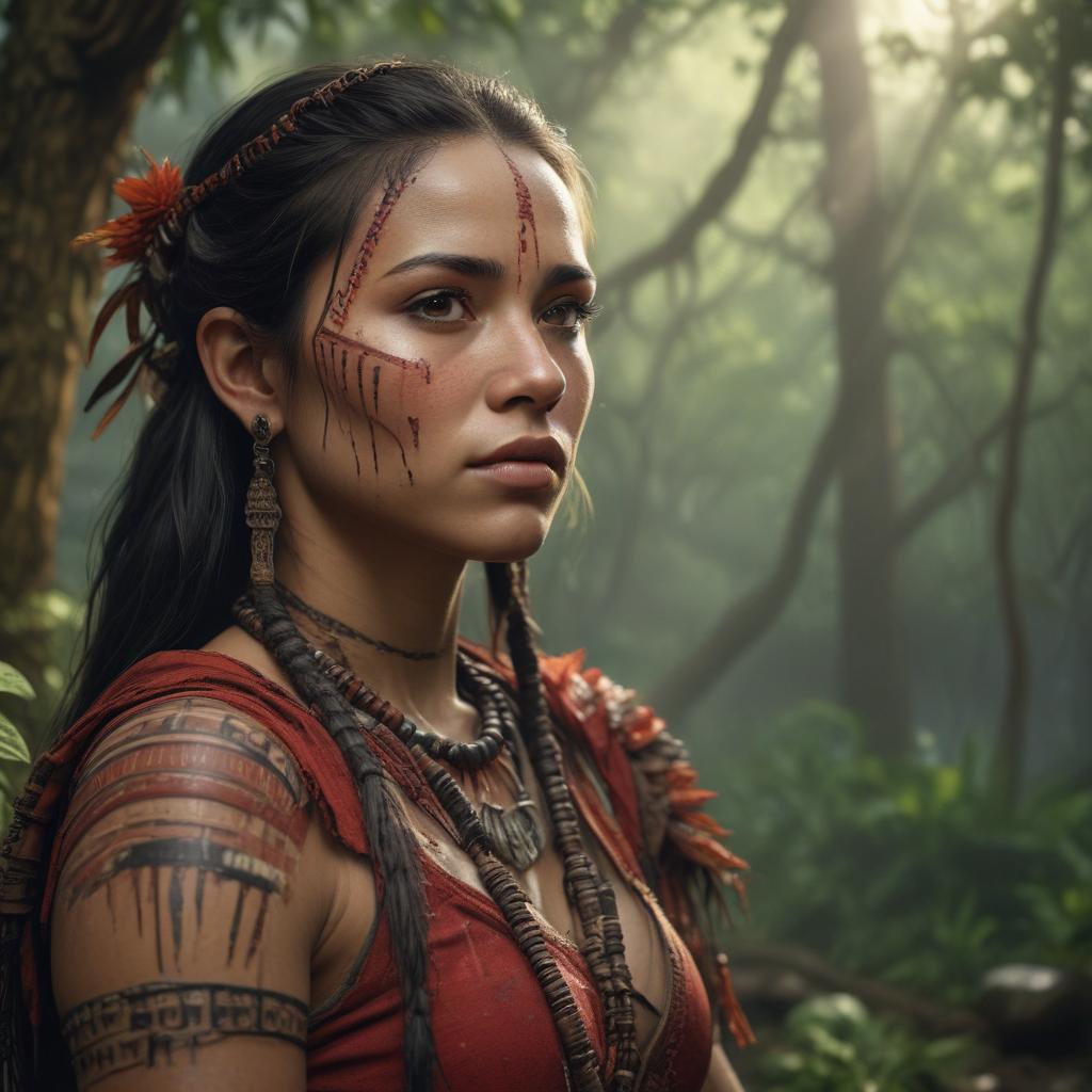 ((masterpiece)),(((best quality))), 8k, high detailed, ultra detailed, tribe woman dead blood, (jungle setting), tribal markings, (traditional attire), (expression of grief), (surrounding wildlife) hyperrealistic, full body, detailed clothing, highly detailed, cinematic lighting, stunningly beautiful, intricate, sharp focus, f/1. 8, 85mm, (centered image composition), (professionally color graded), ((bright soft diffused light)), volumetric fog, trending on instagram, trending on tumblr, HDR 4K, 8K