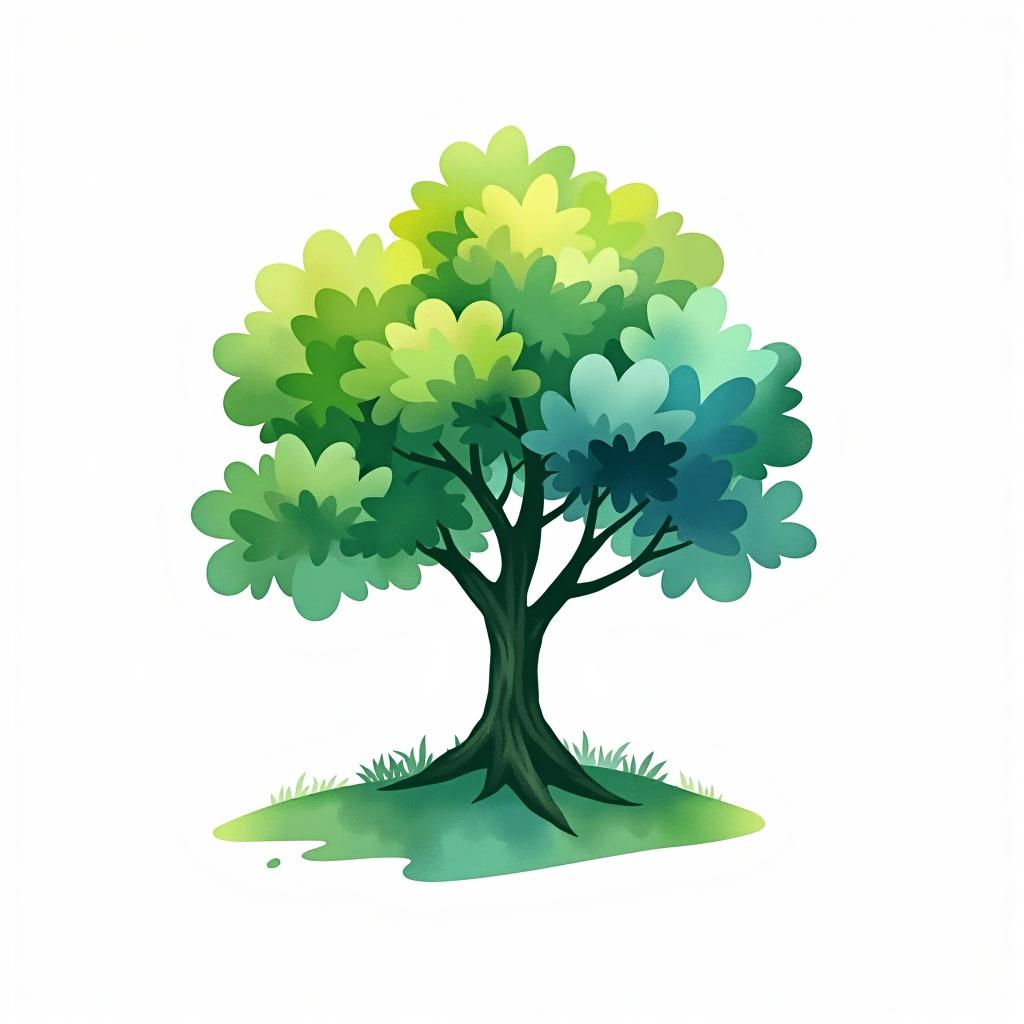  design a logo, in a watercolor style. logo of a tree, green and blue