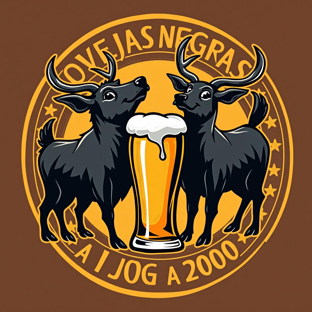  design a logo, logotipo de amigos que se llama ovejas negras, que tenga una cerveza y un acordeón y que el año de creación sea el 2000