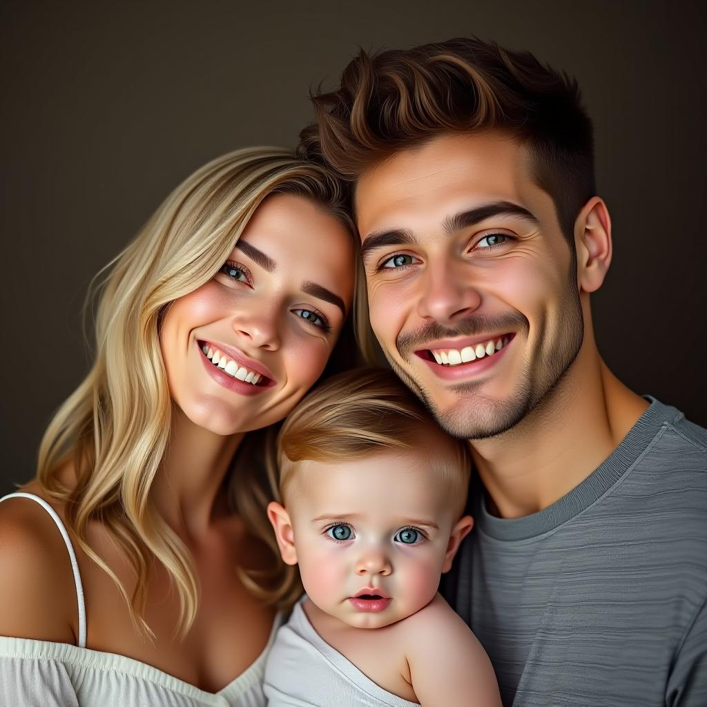  make an image of a blonde woman with a brown haired man and their mixed son