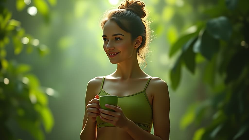  scenes about health and fitness, a wellness journey image of a person experiencing transformation through guava leaf tea, showing before and after health comparisons. hyperrealistic, full body, detailed clothing, highly detailed, cinematic lighting, stunningly beautiful, intricate, sharp focus, f/1. 8, 85mm, (centered image composition), (professionally color graded), ((bright soft diffused light)), volumetric fog, trending on instagram, trending on tumblr, HDR 4K, 8K