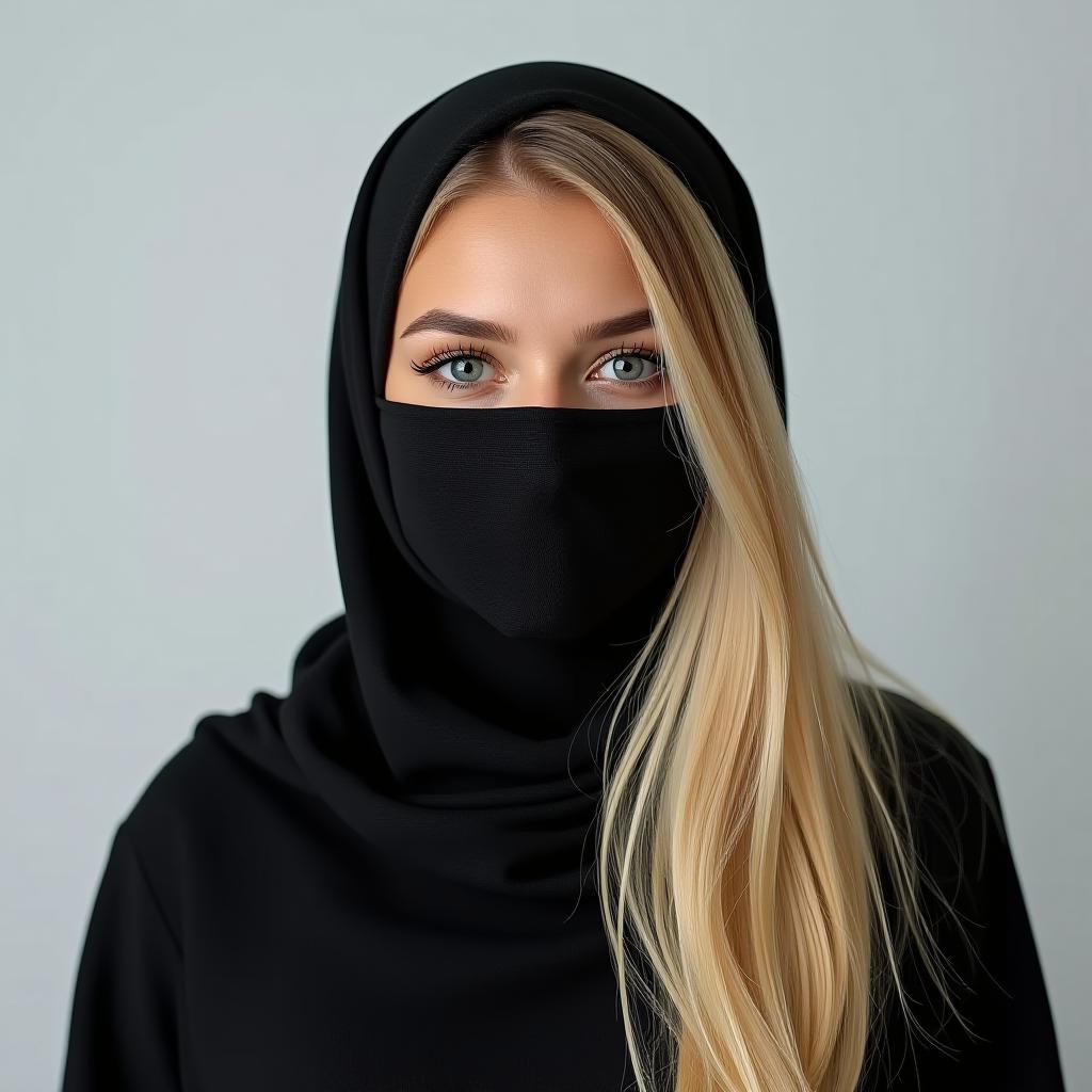  make an image of a blonde woman who is wearing a niqab