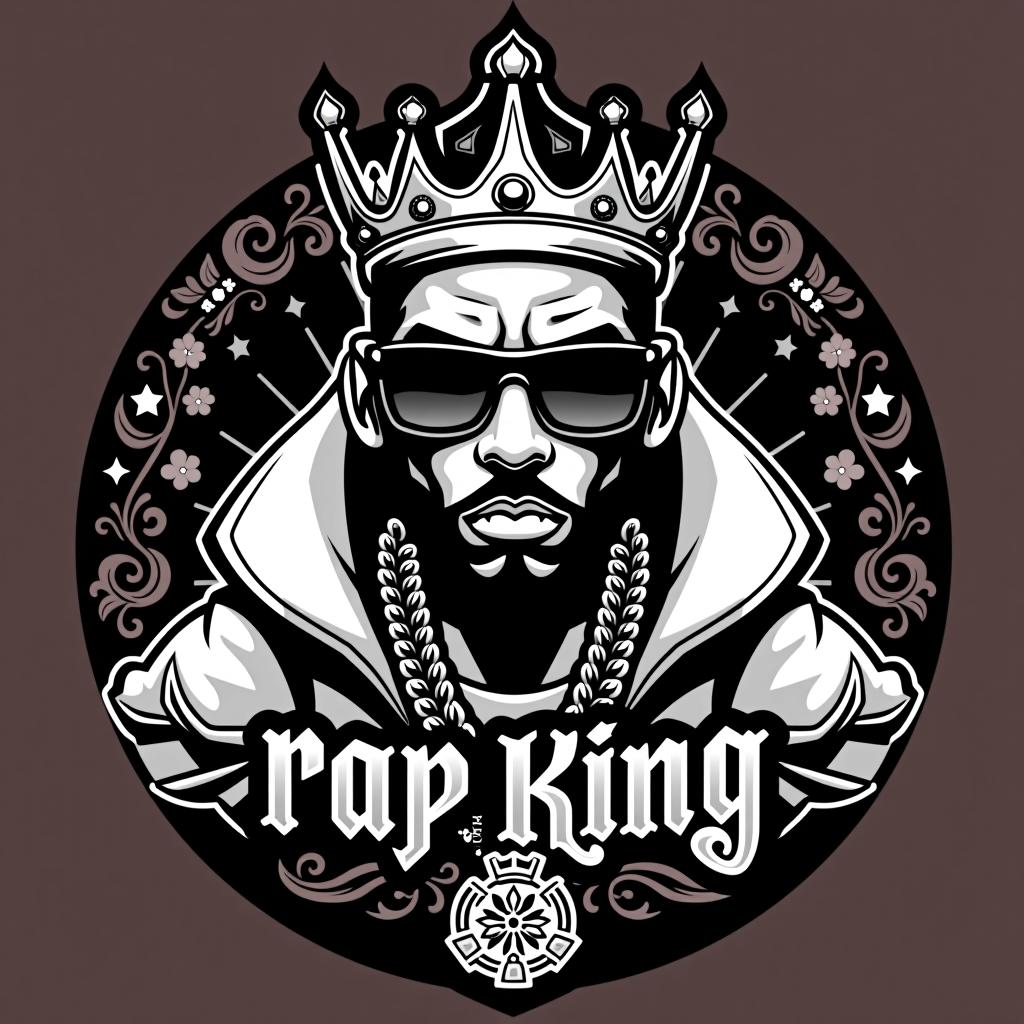  rap king , (logo:1.15), black and white, hq, hightly detailed, 4k