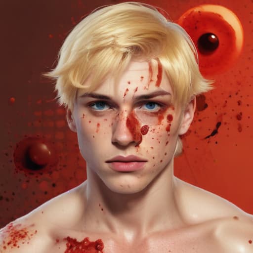 chicken pox blonde young man blood in Comic Art style