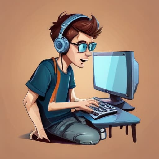 Cool Teenager mit Computer Game in Cartoon style