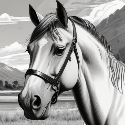 Dibujo lineas caballo blanco y negro in Arte de cómic style with Naturaleza background