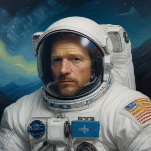 (Astronaut ), oil painting, highly detailed, 4k, high quality, by Vincent Van Gogh