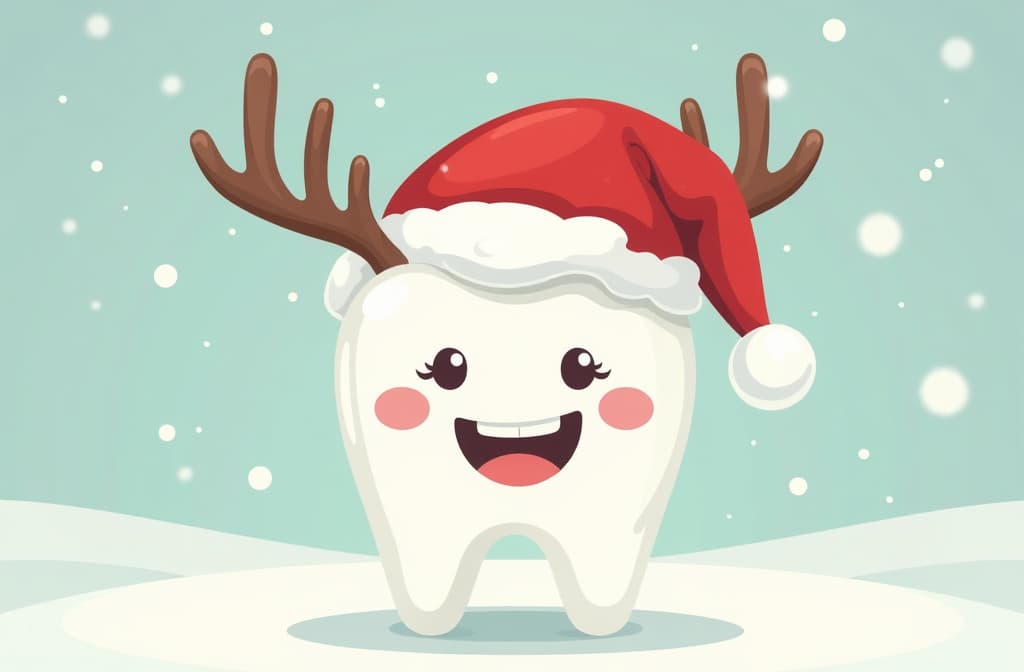  flat illustration, flaticon, (illustration:1.15), cute smile teeth with xmas accessories on merry christmas dentist greeting card. white winter teeth emoji in santa hat with deer horns photo props. flat design cartoon style vector illustration 3:2 ar 3:2, [cory loftis, strobist, pascal campion :: 0.2]