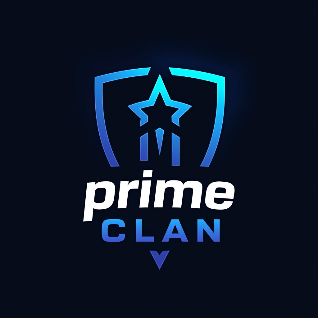  design a logo, un logo pour une équipe esport avec comme couleur le noir et le bleu ciel avec l’inscription prime clan , with the text 'prime clan '.