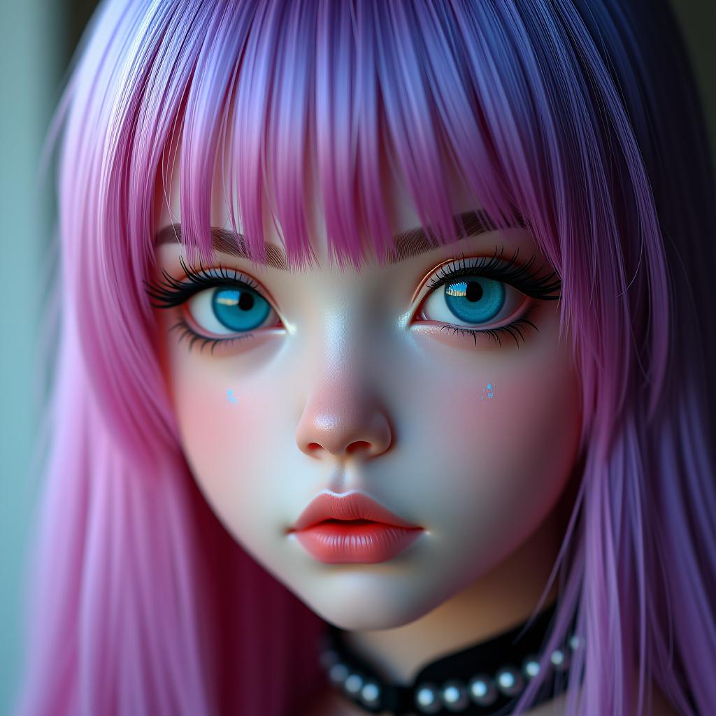  pink and blue hair purple hair caucasian gothic kawaii style big and big photo realistic, highly intricate and detailed, masterpiece, ultra high res,photography,8k resolution