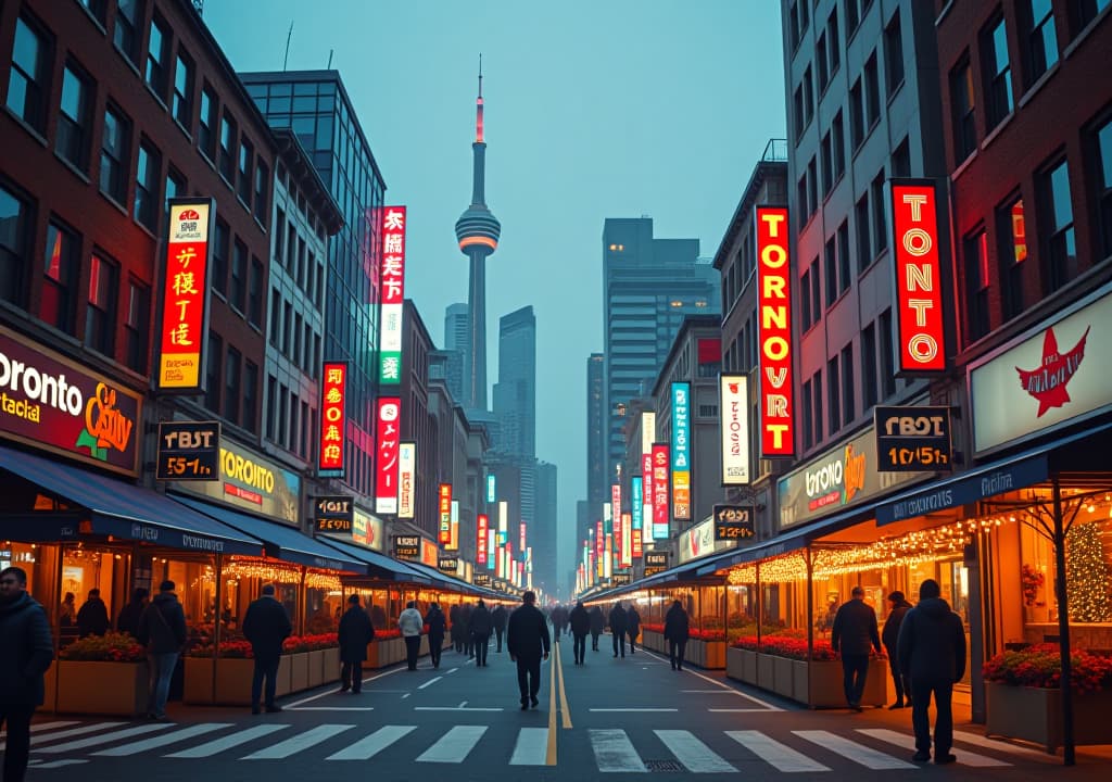  a vibrant collage of toronto's diverse neighborhoods, cultural festivals, iconic landmarks, and public spaces, showcasing the city's rich multicultural heritage and dynamic atmosphere., in the style of photorealistic hyperrealistic, full body, detailed clothing, highly detailed, cinematic lighting, stunningly beautiful, intricate, sharp focus, f/1. 8, 85mm, (centered image composition), (professionally color graded), ((bright soft diffused light)), volumetric fog, trending on instagram, trending on tumblr, HDR 4K, 8K