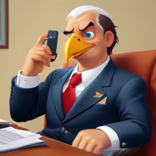 sitting on a chair at home, on the phone, a cartoon Bashara, eagle, head, who is proud of the number of subscribers