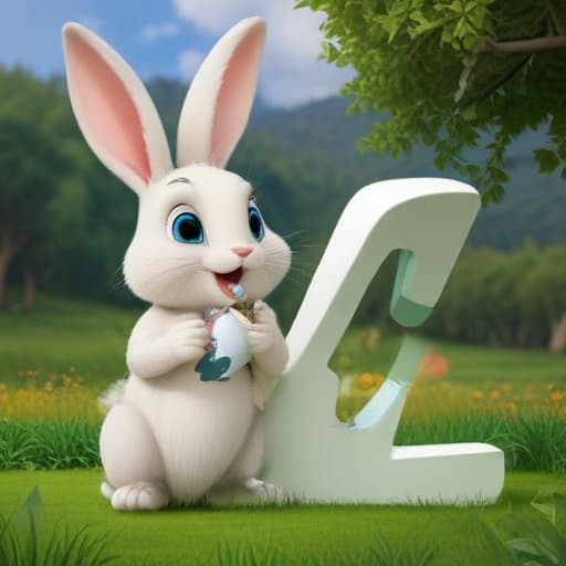 a rabbit eating the number 42 in Cartoon style with Nature background