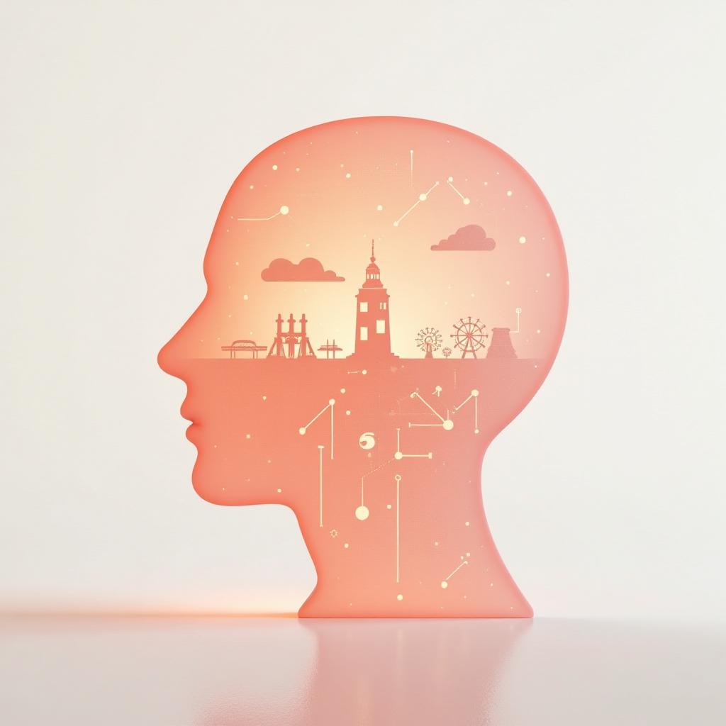  [silhouette psychology of thoughts inside the icon] [[[small icon]]], peach gradient, white background, frosted glass, transparent sense of science and technology, ultra minimalist appearance, bright color, studio lighting, peach and white background, industrial design, a wealth of details, ultra high definition, dribble, pinterest, ray tracing, isometric view, blender, c4d, oc renderer v 6.0 style raw