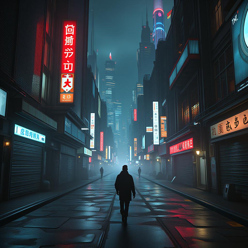  street view, dark alley lit by neon signs, sleek futuristic buildings rise above, gritty high tech shacks line the street, digital billboards flicker, energy pulses from the ground, flying vehicles casting shadows. hyperrealistic, full body, detailed clothing, highly detailed, cinematic lighting, stunningly beautiful, intricate, sharp focus, f/1. 8, 85mm, (centered image composition), (professionally color graded), ((bright soft diffused light)), volumetric fog, trending on instagram, trending on tumblr, HDR 4K, 8K