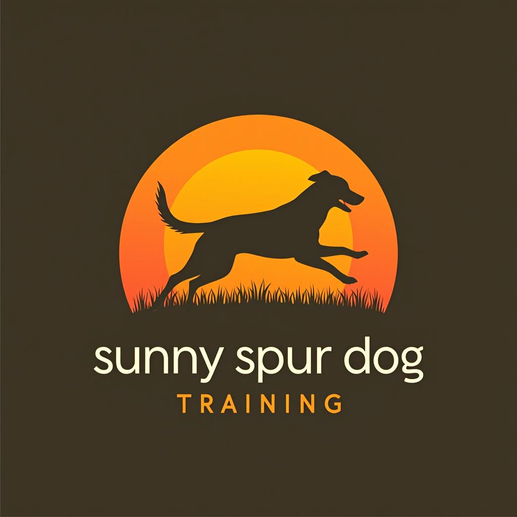  design a logo, sun with dog running on spur, with the text 'sunny spur dog training '.