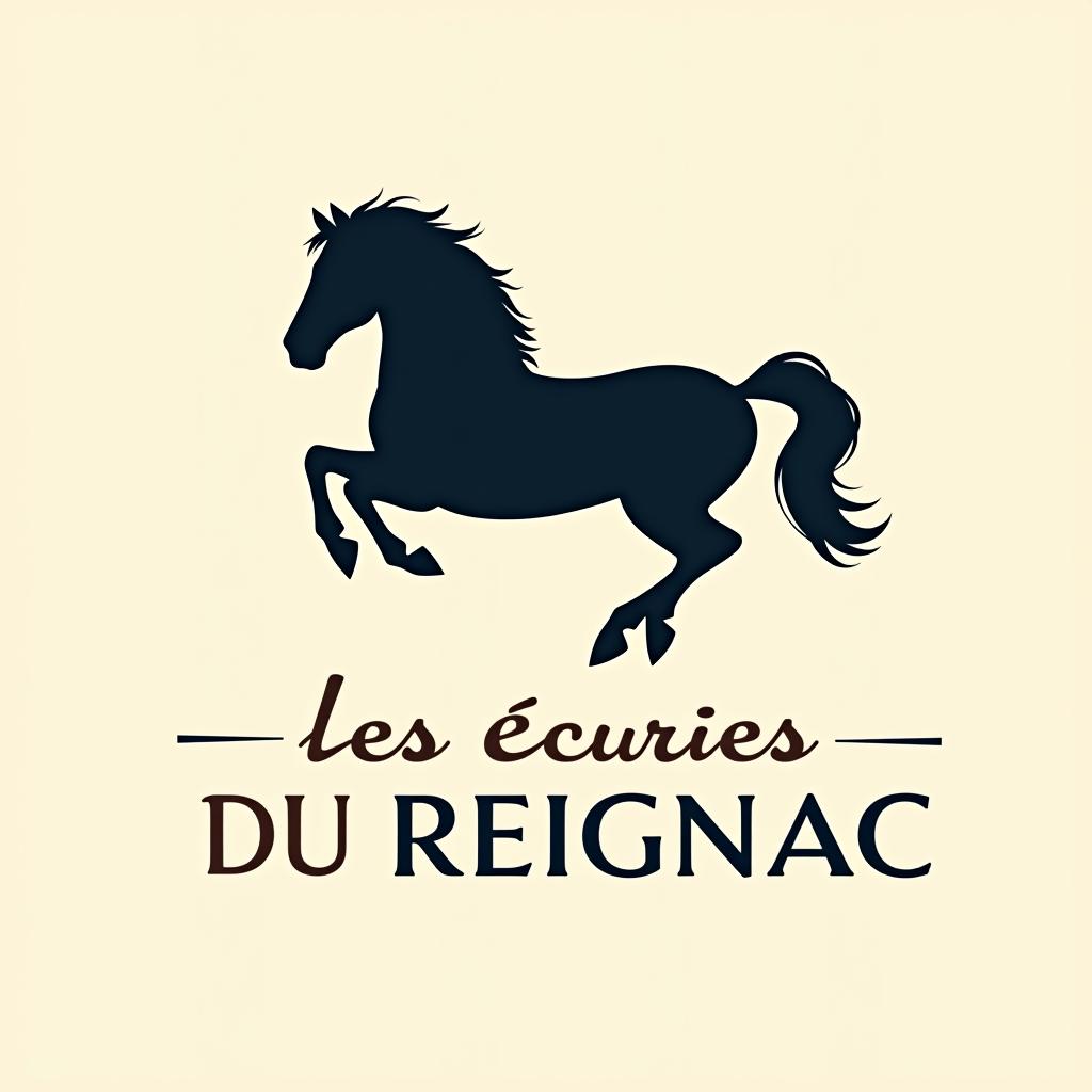  design a logo, un logo pour une écurie mentionnant les écuries du reignac, avec un cheval qui saute , with the text 'les écuries du reignac'.