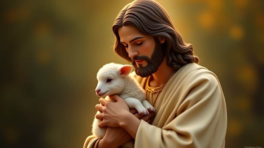  image of jesus christ holding a little lamb of easter holiday concept