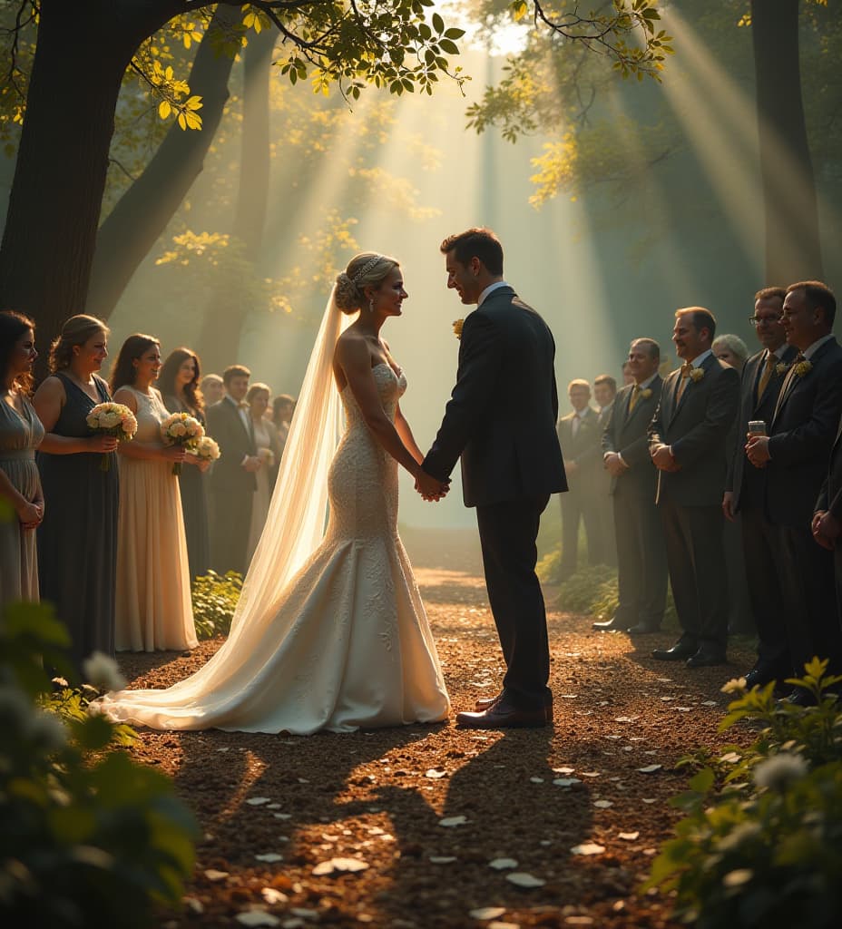  tying the knot while jumping the broom, magical surroundings, high quality, high details, hd, perfect composition, 4k epic detailed, highly detailed, sharp focus, high resolution