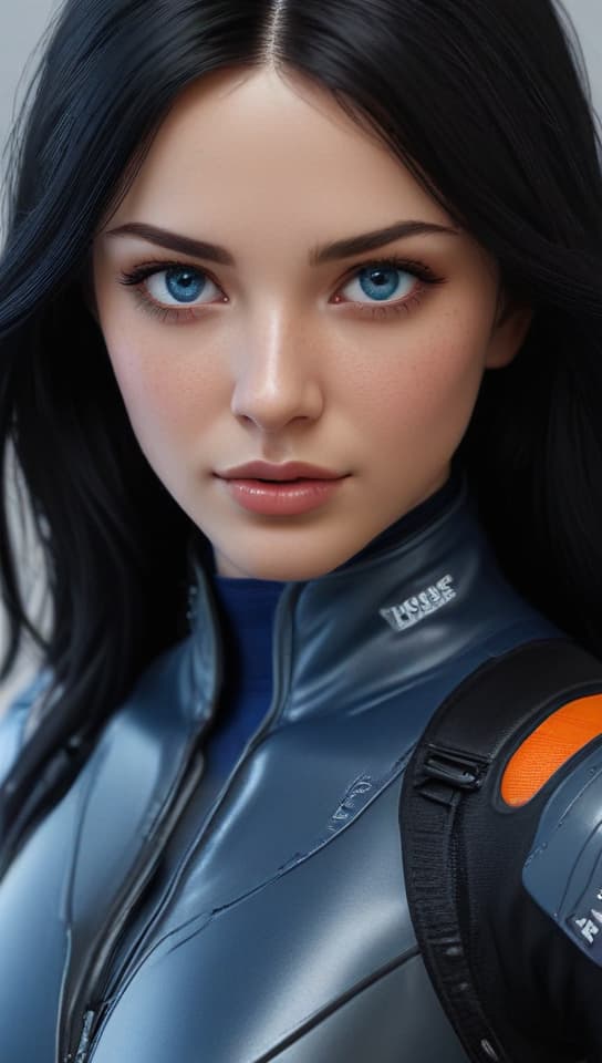 long black hair, large , blue eyes. anese. skintight pilot suit, trending on art station, (detailed face), ((upper body)), (front view),(masterpiece:1.4),(photorealistic:1.4),(high resolution),(exquisitely detailed),(beautiful detailed light),(ultra_color),(perfect anatomy),best quality,ultra high definition,(cinematic light),<lora:ClothingAdjuster3:-0.5>