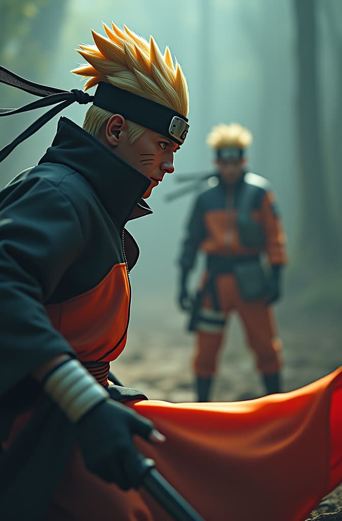  satoru joyo peliendo contra naruto y el primer hokague hyperrealistic, full body, detailed clothing, highly detailed, cinematic lighting, stunningly beautiful, intricate, sharp focus, f/1. 8, 85mm, (centered image composition), (professionally color graded), ((bright soft diffused light)), volumetric fog, trending on instagram, trending on tumblr, HDR 4K, 8K