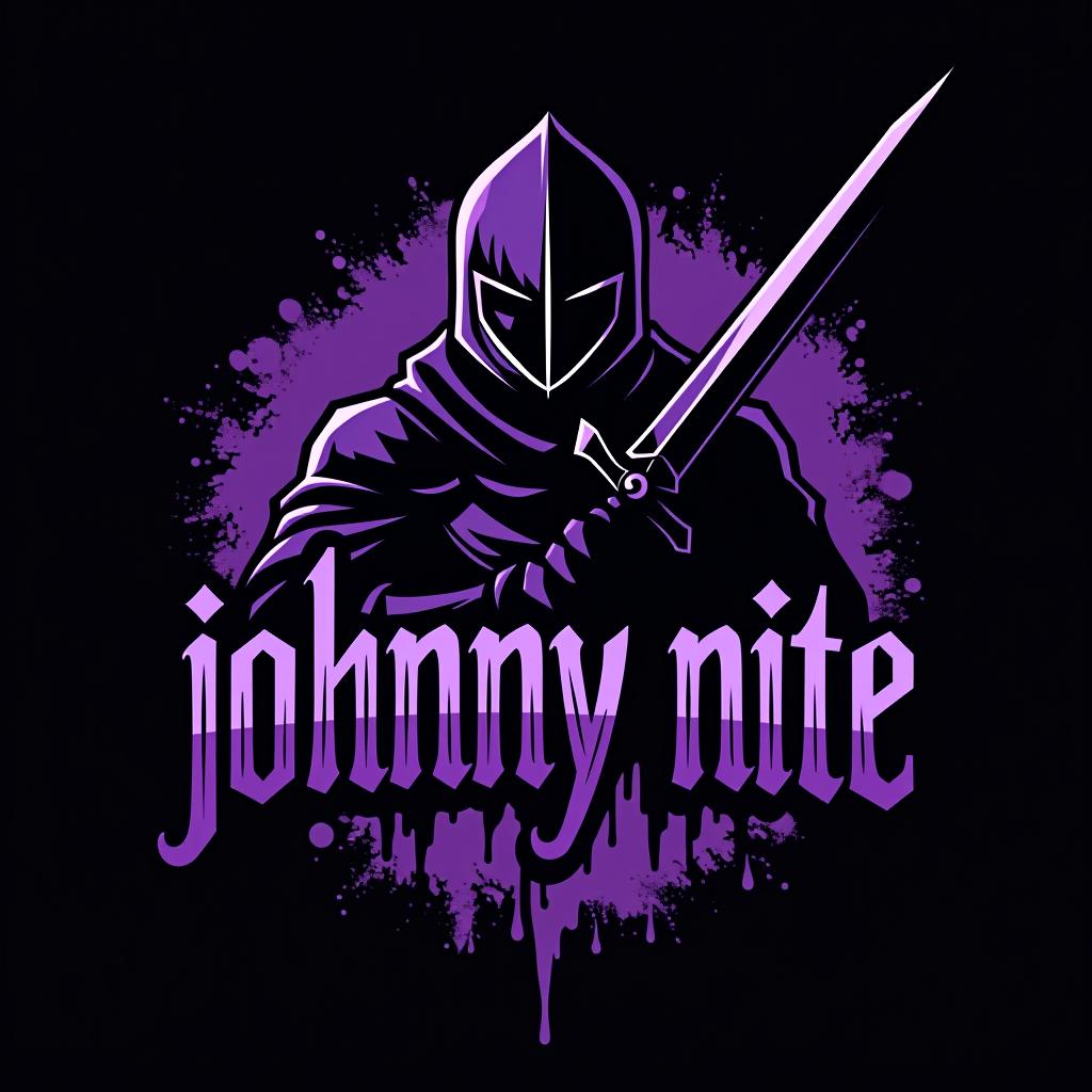  design a logo, in a realism style. knight black and purple graffiti, with the text 'johnny nite '.