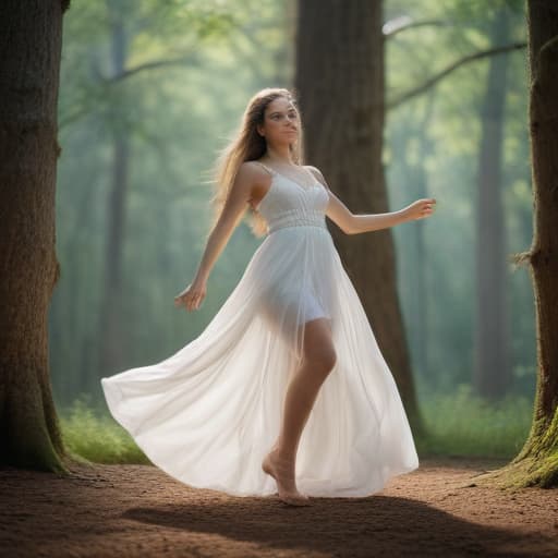 Beautiful dancing girl in Cinematic style with Forests background