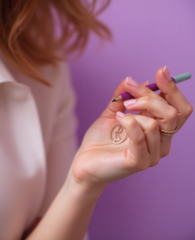  hdr photo of a woman applies a small amount of perfume on her wrist, hands, small pencil, applique, close up, on a lilac background . high dynamic range, vivid, rich details, clear shadows and highlights, realistic, intense, enhanced contrast, highly detailed