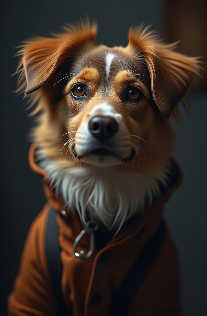  dog hyperrealistic, full body, detailed clothing, highly detailed, cinematic lighting, stunningly beautiful, intricate, sharp focus, f/1. 8, 85mm, (centered image composition), (professionally color graded), ((bright soft diffused light)), volumetric fog, trending on instagram, trending on tumblr, HDR 4K, 8K