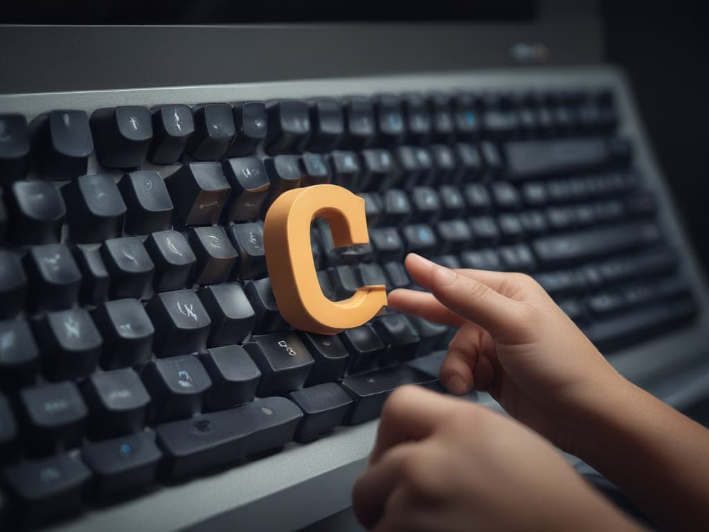 ultra realistic ((ultra realistic ((A child pointing at the letter 'C' on a keyboard.)))) hyperrealistic, full body, detailed clothing, highly detailed, cinematic lighting, stunningly beautiful, intricate, sharp focus, f/1. 8, 85mm, (centered image composition), (professionally color graded), ((bright soft diffused light)), volumetric fog, trending on instagram, trending on tumblr, HDR 4K, 8K