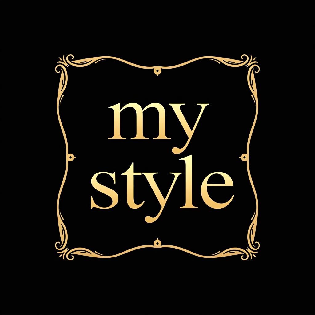  design a logo, black background and golden letters, square form, with desings , with the text 'my style'.