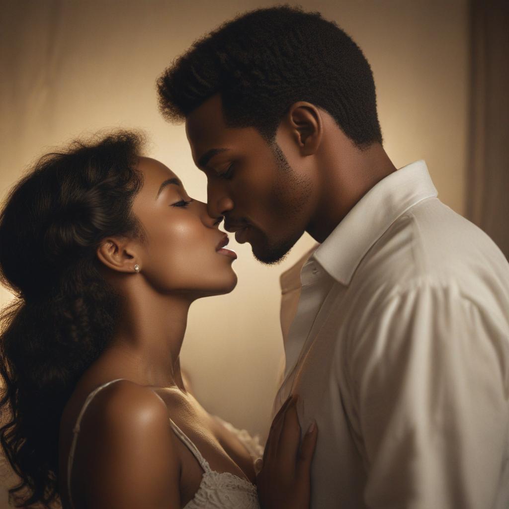 ((masterpiece)),(((best quality))), 8k, high detailed, ultra detailed, hetero european and african kiss, romance, (intense gaze), (tender moment), (silhouetted profile), soft lighting hyperrealistic, full body, detailed clothing, highly detailed, cinematic lighting, stunningly beautiful, intricate, sharp focus, f/1. 8, 85mm, (centered image composition), (professionally color graded), ((bright soft diffused light)), volumetric fog, trending on instagram, trending on tumblr, HDR 4K, 8K