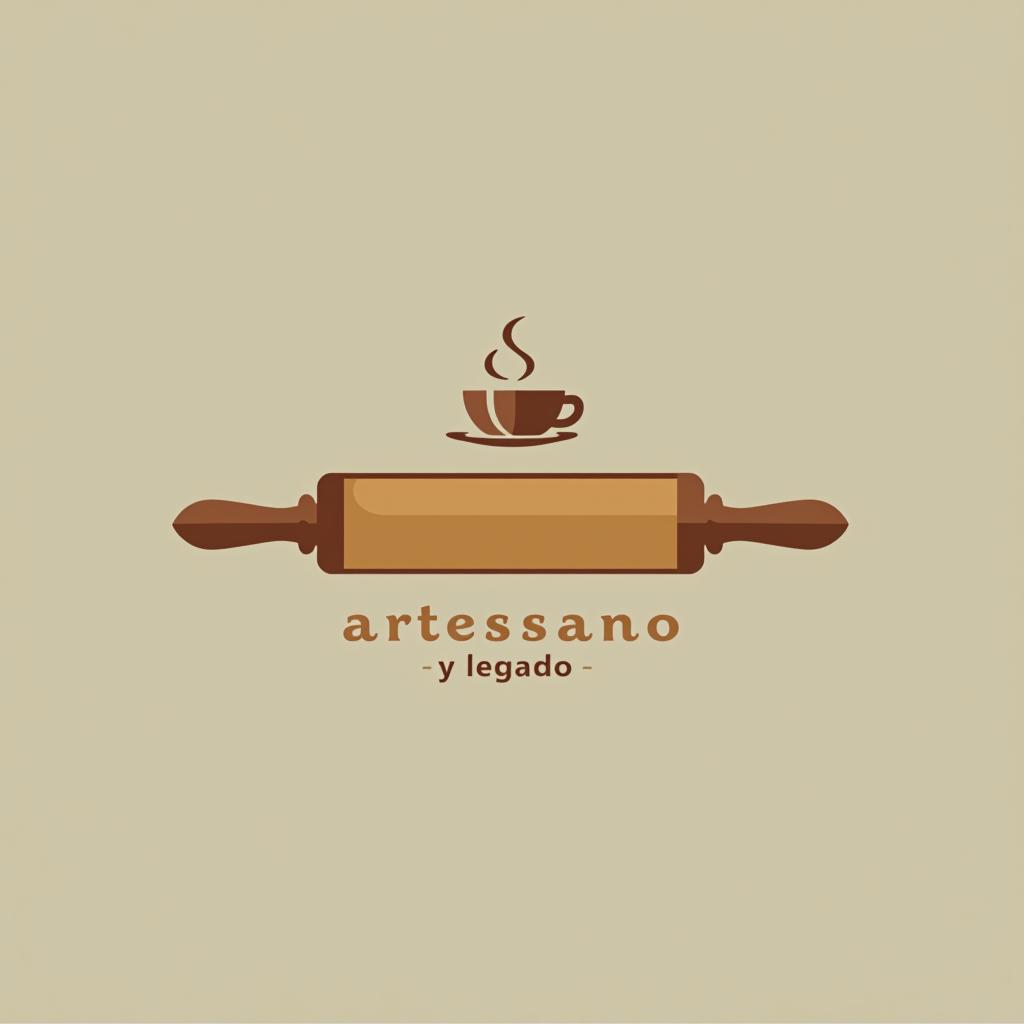  design a logo, marca “artessano” agregar elemento de repostería como rolling pin colores claros tonos cafés minimalista, simple y elegante, with the text 'gastronomía, tradición y legado'.