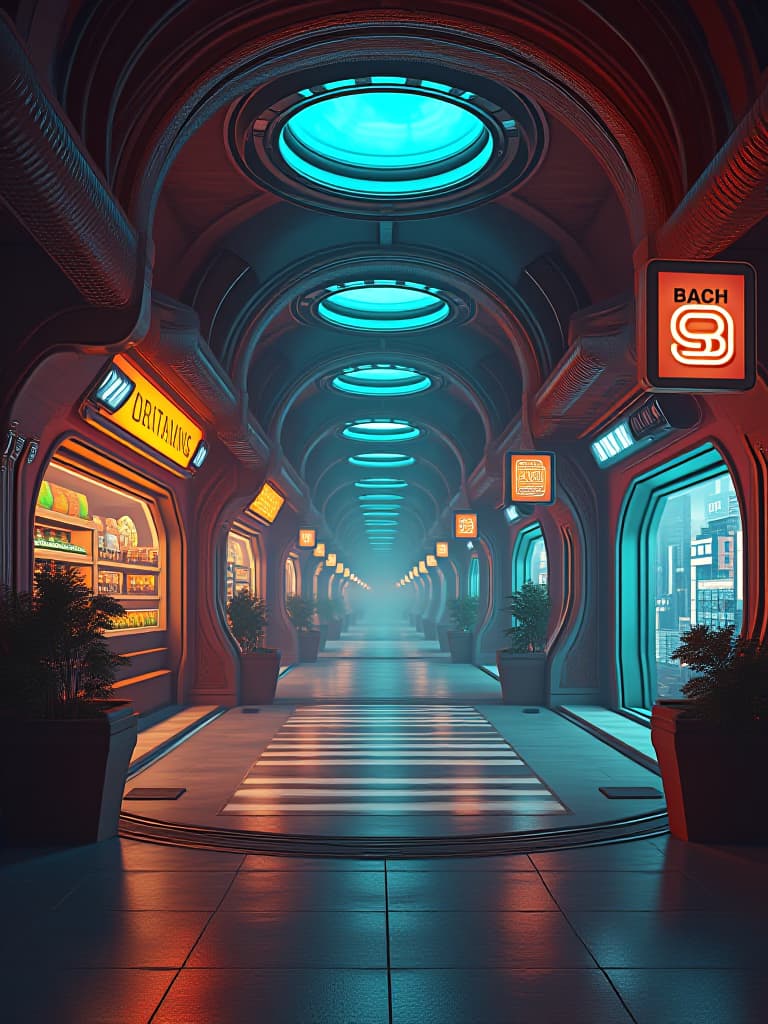  a luxurious city in the future underground bunkers are different stores with signs bunkers are colorful and shiny