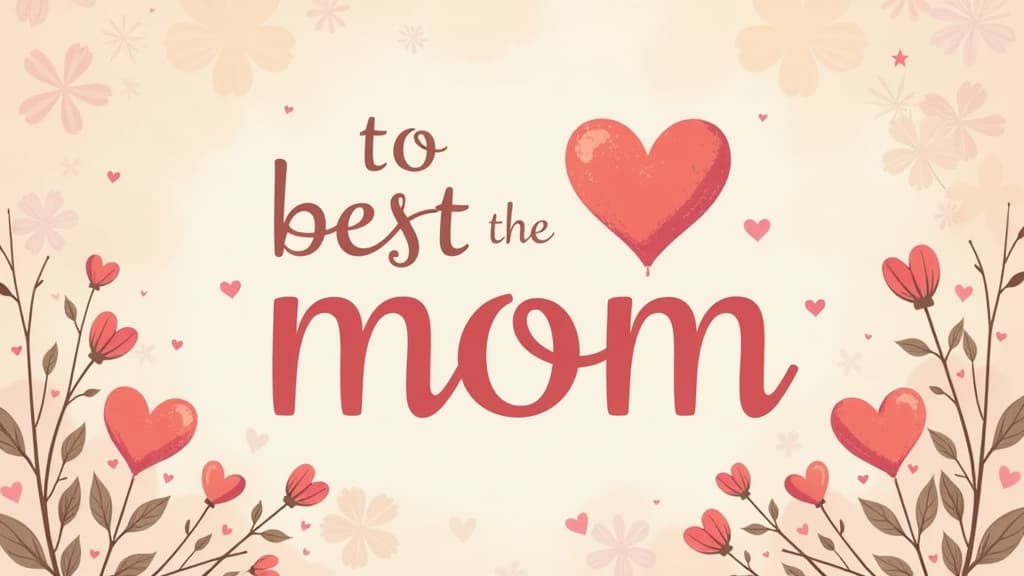  "a heartfelt postcard design with the phrase 'to the best mom' in large, bold letters at the center. the background is soft and warm, featuring pastel colors or gentle floral patterns, creating a calm and loving atmosphere. subtle decorations like hearts or flowers surround the text, keeping the design simple yet elegant, perfect for a card dedicated to a mother." ar 16:9 {prompt}, maximum details