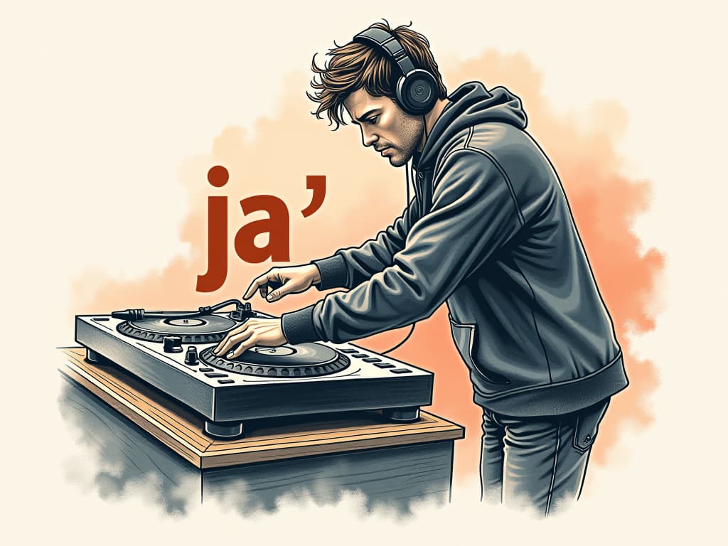  design a logo, in a pencil style. logo pour affiche disc jockey , with the text 'ja'.