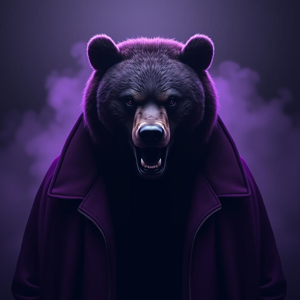  design a logo, name text `cristian`, angry bear, black and purple color hyperrealistic, full body, detailed clothing, highly detailed, cinematic lighting, stunningly beautiful, intricate, sharp focus, f/1. 8, 85mm, (centered image composition), (professionally color graded), ((bright soft diffused light)), volumetric fog, trending on instagram, trending on tumblr, HDR 4K, 8K