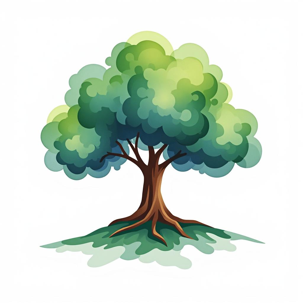  design a logo, watercolor style, logo of a tree, green and blue